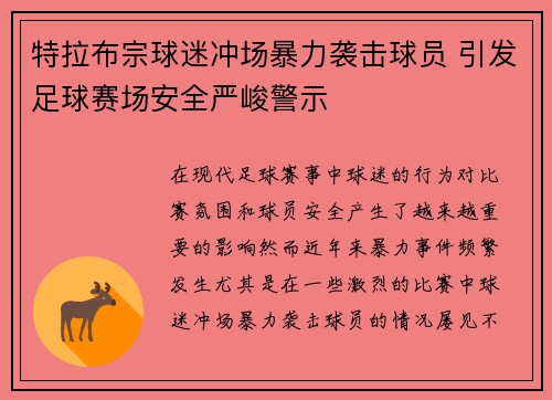特拉布宗球迷冲场暴力袭击球员 引发足球赛场安全严峻警示